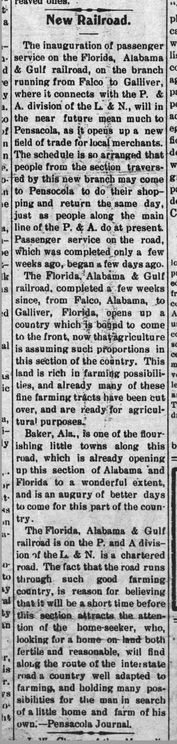 FA&G RR opens, Falco to Galiver, Florala News, 5 Oct 1911 - News